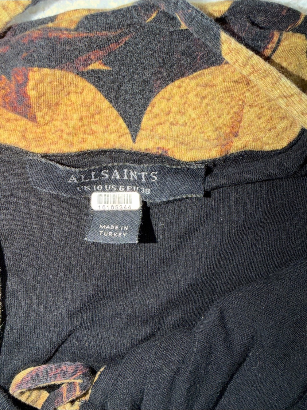 AllSaints Mustard and Black Floral Maxi Dress with Tie Front - Picture 9 of 14